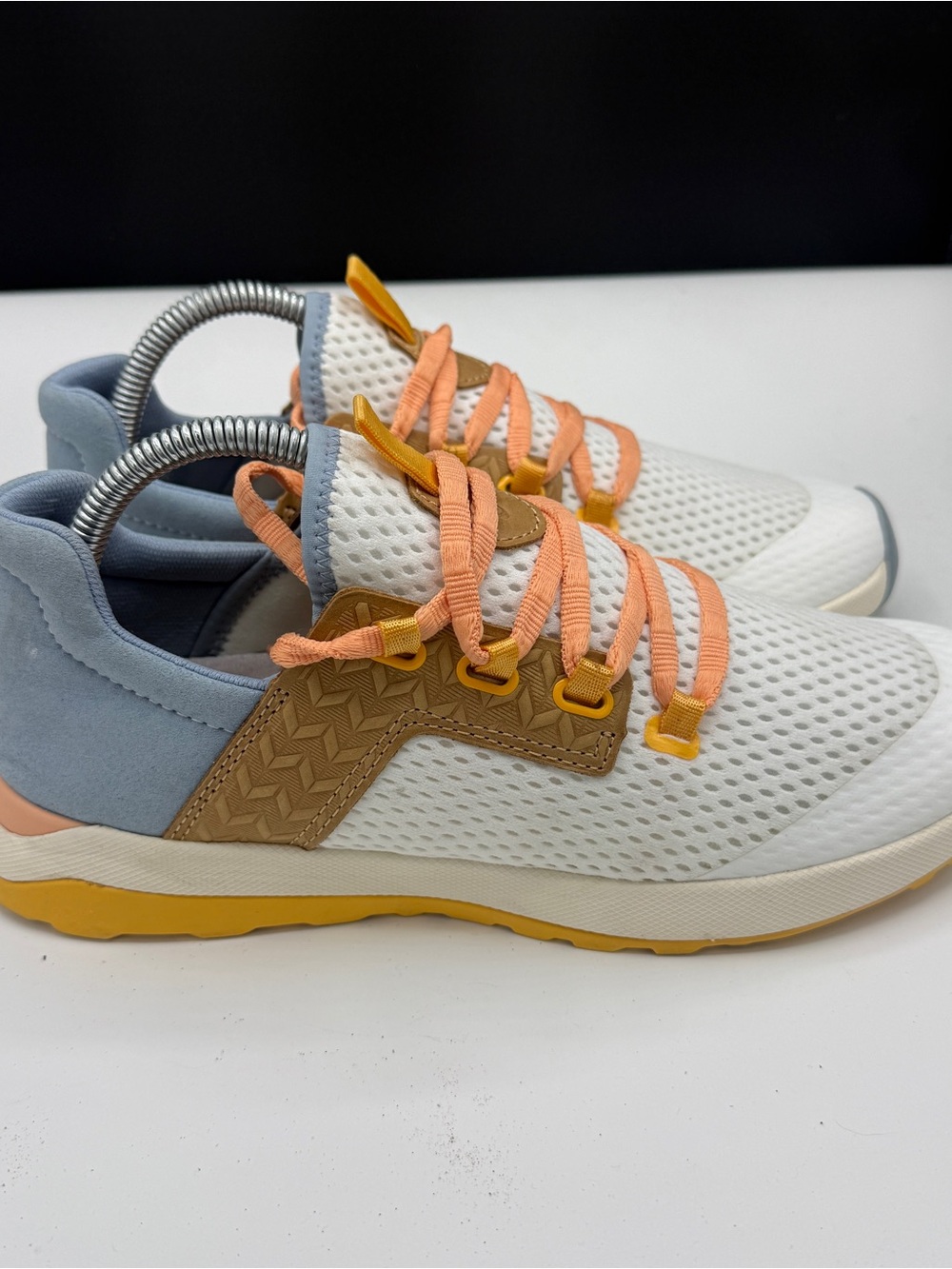 OluKai Women's White Mesh Athletic Sneakers with Peach and Yellow Accents - Picture 2 of 9